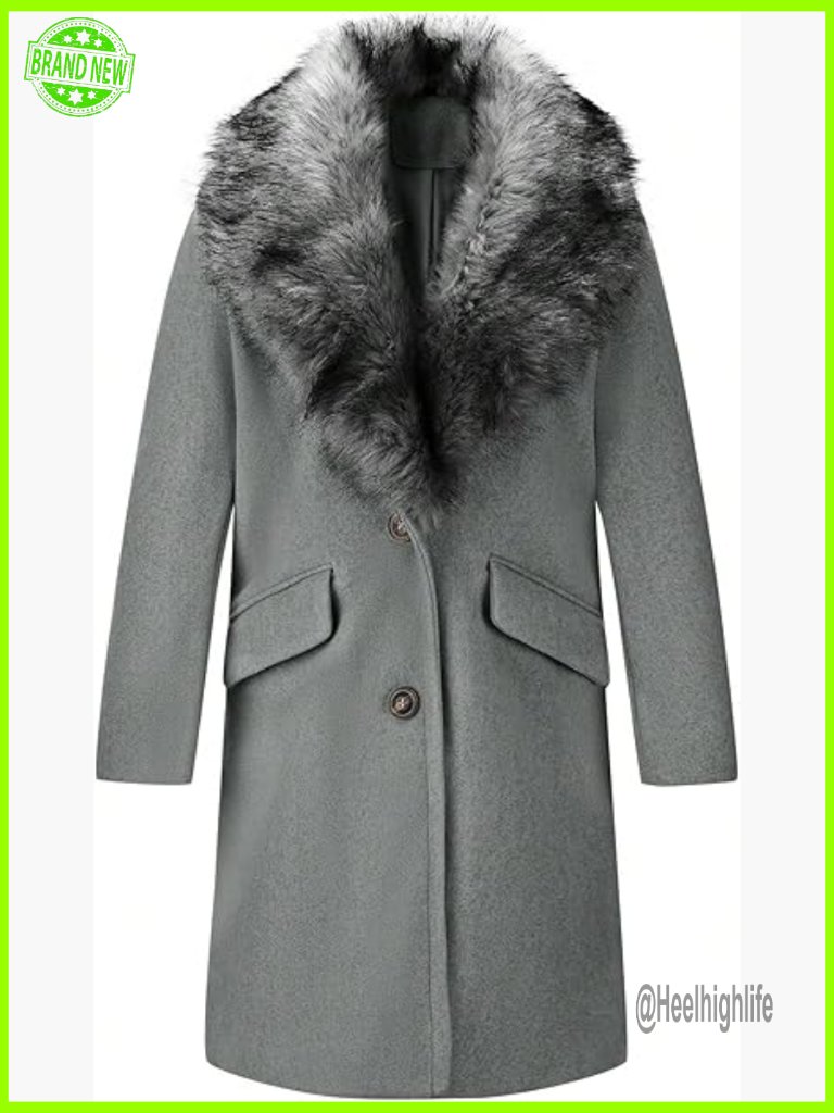 Fur Trim Trench Coat Long Winter Overcoat With Faux Fur Collar Belted